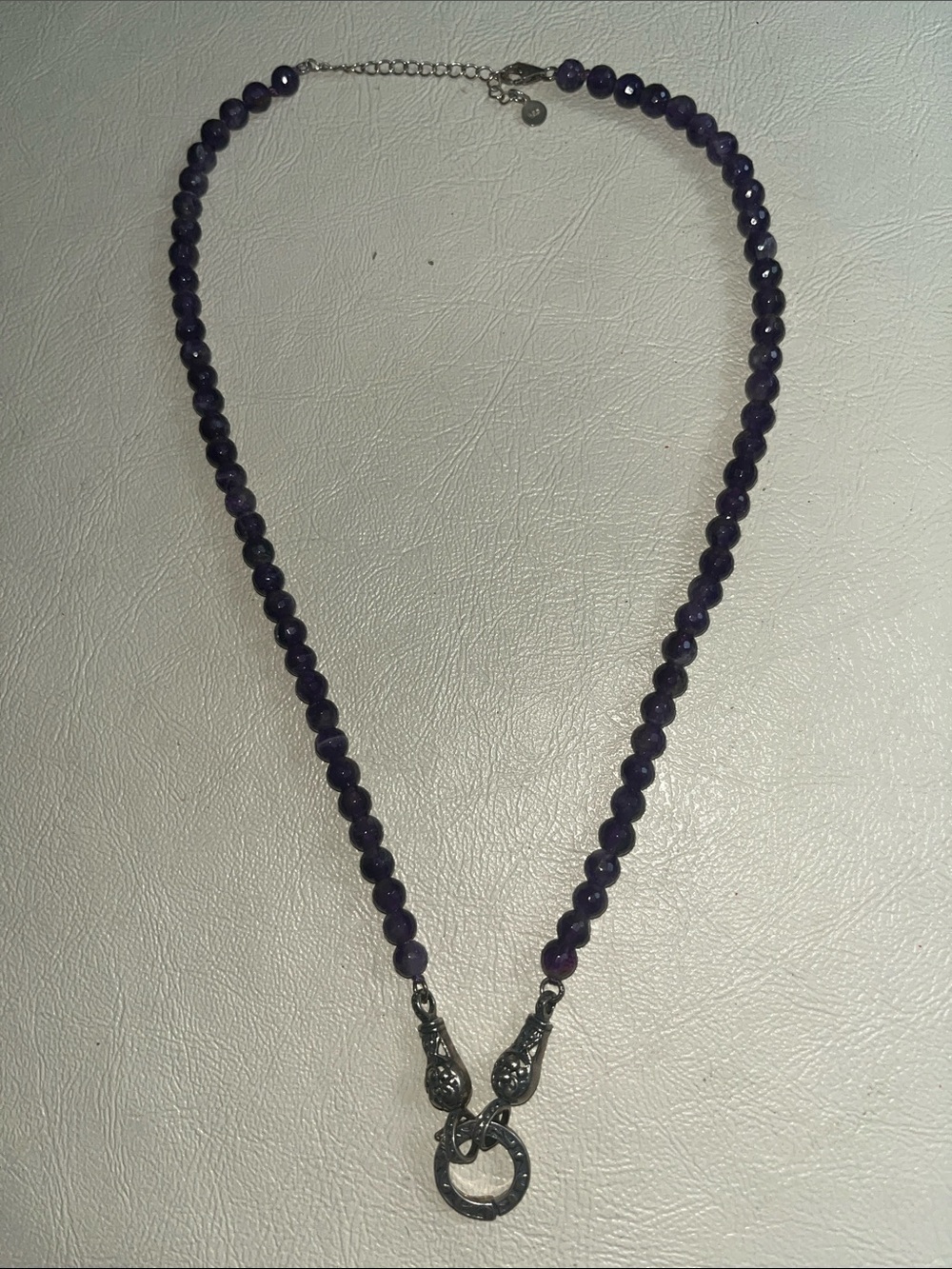 925 Silver Amethyst Beaded Necklace with Silver Accent